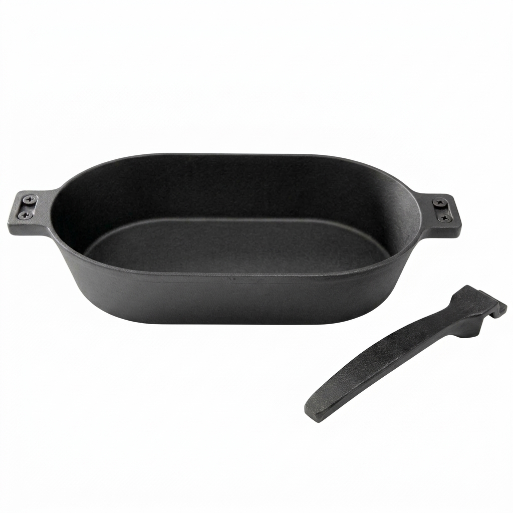 Oval Cast Iron Sizzling Plate with Wooden Base and Removable Handle JTFS-S30