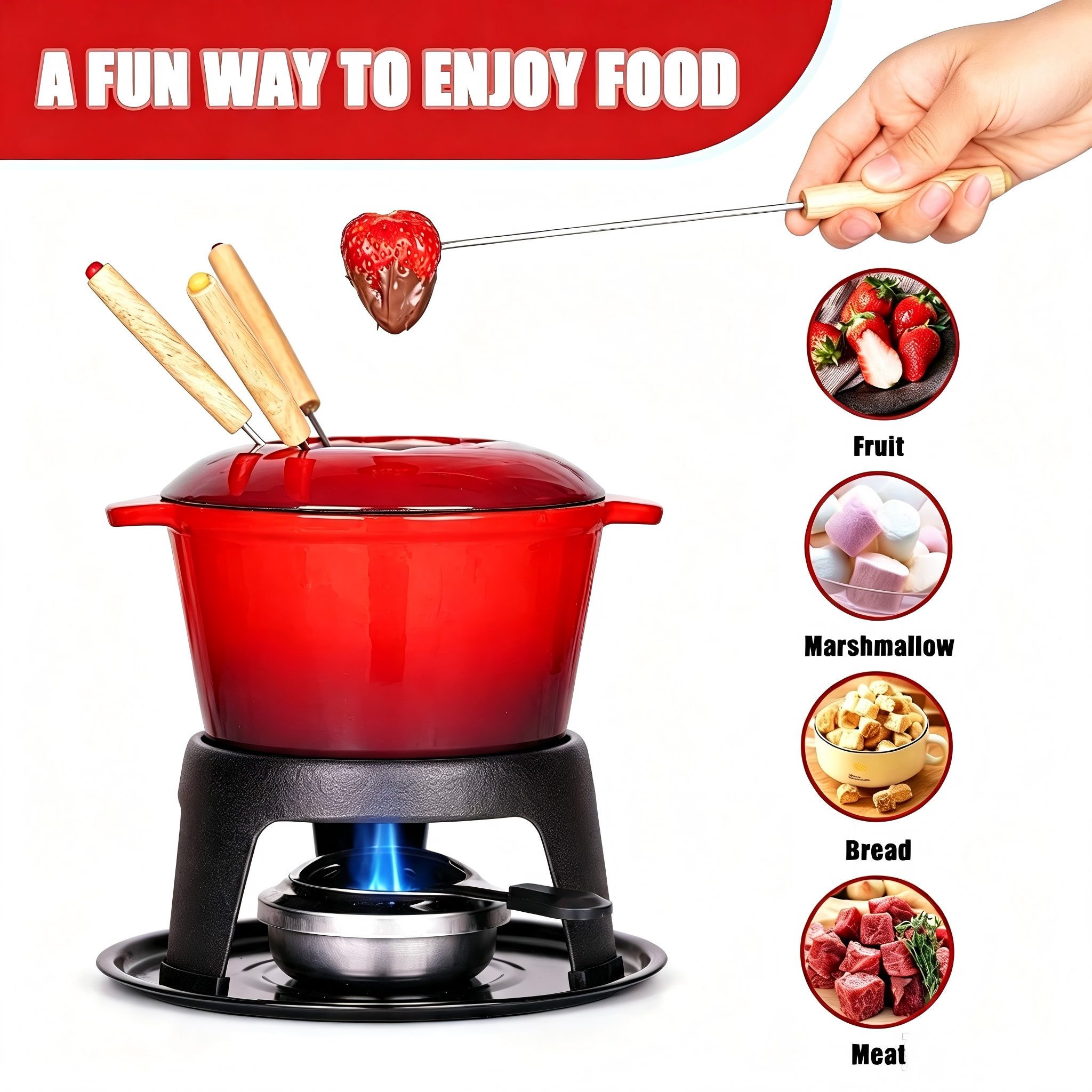 Enameled Cast Iron Cheese Fondue Pot / Sauce Pan/JTFP-001B