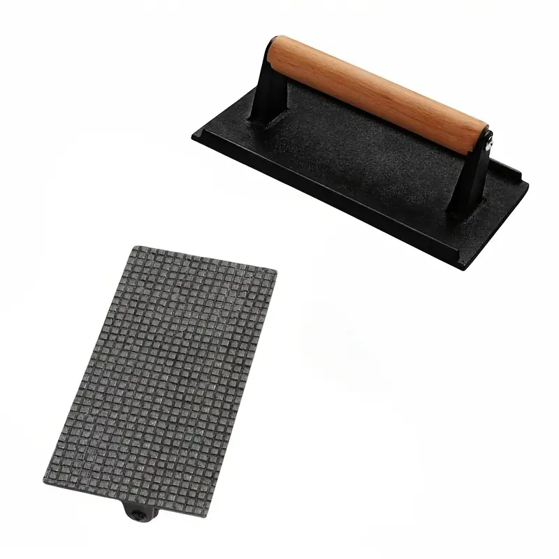 Rectangular Cast Iron Grill Press with Wooden Handle JTGP-455