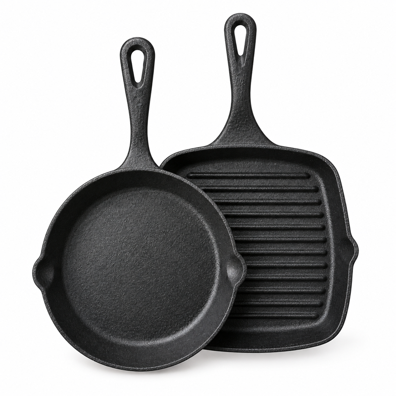 Cast Iron Fryin Pan Set JTPS-2PCS Skillet & Gril