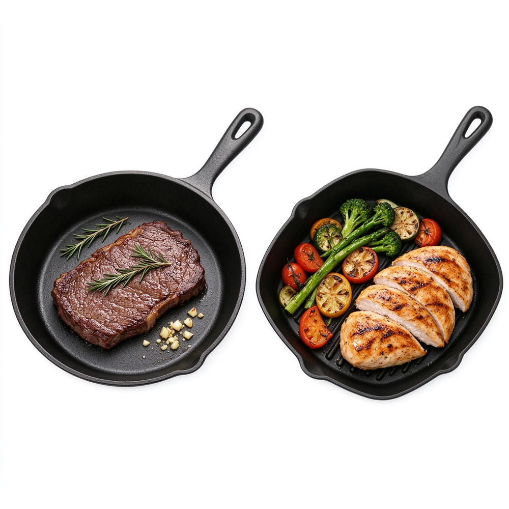 Cast Iron Fryin Pan Set JTPS-2PCS Skillet & Gril