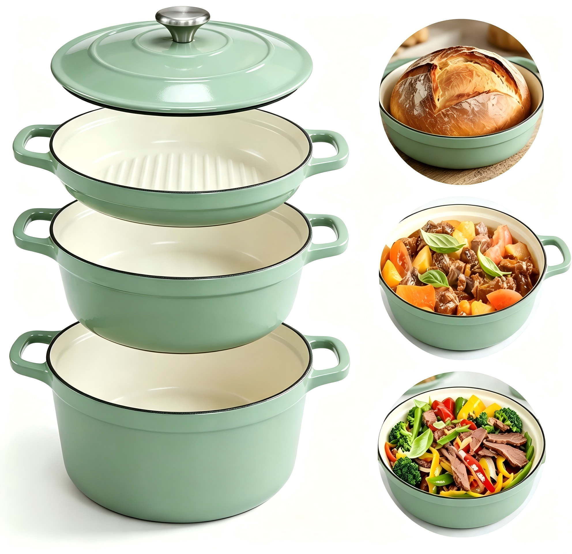 Enameled Cast Iron Dutch Oven Set-4 In 1